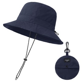 Waterproof Bucket Hat for Women Men Rain Hat Wide Brim Packable Sun Hat UV Protection Summer Beach Fishing Hiking Safari Hat Navy