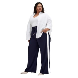 City Chic Women's Plus Size Pant-Lilia, Navy/White Stripe, 18