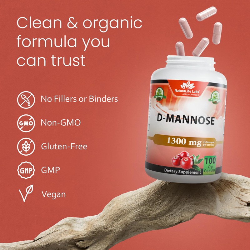 NaturaLife Labs Organic D-Mannose 1300mg + Organic Cranberry Extract 100mg