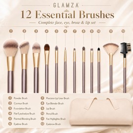Glamza 12-Piece Champagne Brushes Set In Pouch1 Units