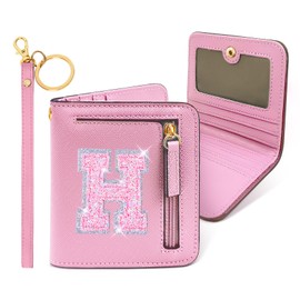 COSHAYSOO Initial Wallet RFID Small Bifold Slim Letter Wallet for Women Teenager Girls Travel Daily Necessities Credit Cards Money Cash Coin Organizer, Pink, Compact, H