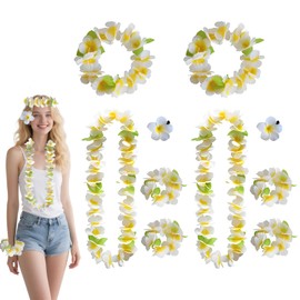 Vimmvid Pack of 10 Hawaii Chains Flower Chain Set, Flower Necklaces Hawaii Outfit Women's Decorative Flower Chains Flower Wreath Hair for Carnival Christmas New Year Cheerleading Beach Wedding