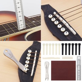 Guitar Bridge Pins 17pcs, Endpin for Acoustic Guitar 6 Strings Guitar Saddle Nut With Steel Ruler, Sandpaper, Guitar Bridge Pins String Pegs with Bridge Pin Puller Remover, Guitar Accessories