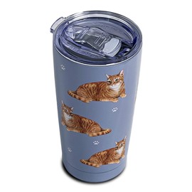 E&S Imports, Inc Orange Tabby Tumbler SERENGETI 16 Oz. Stainless Steel, Vacuum Insulated Tumbler with Spill Proof Lid - 3D Print - Insulated Travel mug for Hot or Cold Drinks (Orange Tabby Tumbler)