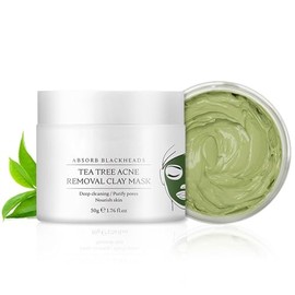 Blackhead Remover Mask with Tea Tree Essential Oil, Acne Clay Mask for Face with Hamamelis Extract Pore Cleansing Anti Redness Skin Smoothing Acne Masks for All Skin Types 2.12 Fl.Oz