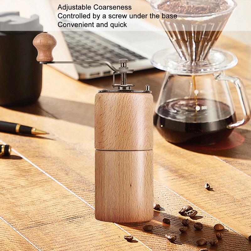 Manual Coffee Grinder Adjustable Coarseness Quiet Portable Wooden Hand Crank