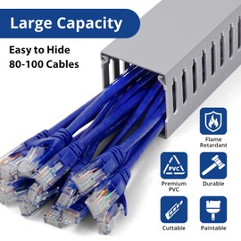 3x3in Cable Raceway, 6.4FT Large Wire Tray, PVC Cord Hider for Network Cable Management, Wire Raceway Wire Covers for Cords Computer Under Desk, Cord Cover Wall Cable Hider Cable Cover 2xL3.2FT Gray