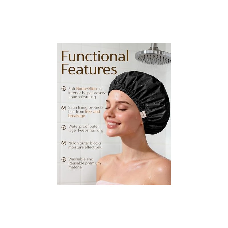 Yanibest Gorro Ducha Mujer Reutilizable Impermeable Forro Satén Banda Elástica