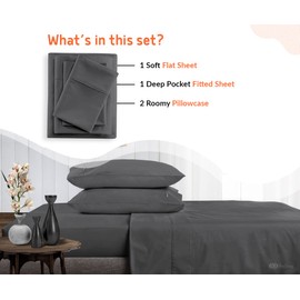 SGI bedding Luxury 4 Piece Family King Size(80" W x 120" L) Egyptian Cotton Sheet Set - 1000 Thread Count, 18" Inch Deep Pocket Sateen Weave, Long Staple, Breathable, Soft Premium Cotton - Dark Gray