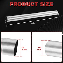 LCGP 2.5" Custom Mandrel Straight Exhaust Pipe, 40" Long, Made of High Quality Stainless Steel Fit 2.5 Inch Exhaust Pipe