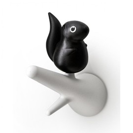 Wall Hooks with Squirrel on Branch Set of 2 Black / White