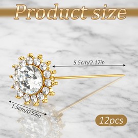 12 Pcs Diamond Pins for Bouquets, 2.17 Inch Flower Diamond Pins Gold Floral Crystal Straight Pin Corsage Boutonniere Pin for Wedding Bouquet Jewelry Ornaments Decoration DIY Craft Sewing