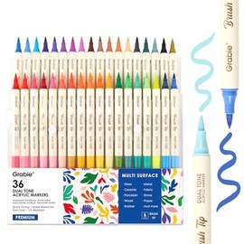 Grabie Marcadores de pintura acrílica de 72 colores, paquete de 36 marcadores acrílicos de doble punta suave, bolígrafos de pintura a base de agua par