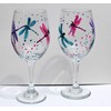 2 Dragonfly Multi Color Hand Painted Wine Glasses