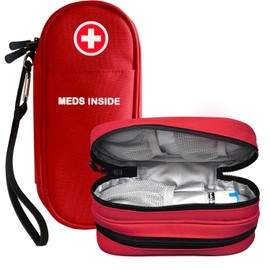 EpiPen Medical Bag, Double Layer Emergency Bag Insulated for Medication, Portable Carry Bag Organiser for 2 EpiPens, Antihistamine, and Other Allergy Medicines (Red)