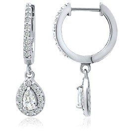 Sterling Silver CZ Cubic Zirconia Drop Dangle Huggie Hoop Earrings for Women, 15mm (Pear Shape - Silver)