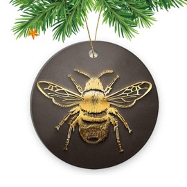 Ornamento de Navidad de cerámica con pedente, abeja dorada 3D