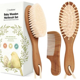 Baby Hair Brush and Baby Comb Set - Baby Brush Set for Newborns, Toddler Hair Brush, Wooden Baby Hair Brushes & Combs, Goat Hair Brush, Infant Hair Brush, Cradle Cap Brush
