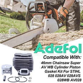 46mm Chainsaw Super AV WB Cylinder Piston Gasket Kit For Stihl 028 with Fuel Line Fuel Filter Spark Plug Cylinder Gasket Muffler Gasket Needle Bearing Bar Stripe Replacement parts for 1118 020 1203