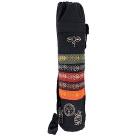 GURU SHOP Boho Yoga Mat Bag, Batik Yoga Bag from Nepal - Black, Men/Women, Cotton, Size: One Size, 70 x 23 x 13 cm, Bags for Yoga Mats