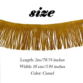 OHYER 2 Metres Long (x 10 cm Diameter) Suede Fringe Ribbon DIY Hem Dress Garment Garment Bag Fringe Ribbon Fringe Trim Fringe Skirt for DIY Sewing Decoration Fringe Crafts (Camel Colour)