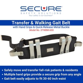 Secure Safety Solutions Gait Belt for Seniors with 6 Handles and Metal Buckle, 60 Inch - Transfer and Walking Medical Standing Assist for Elderly Patient, Bariatric, Occupational & Physical Therapy