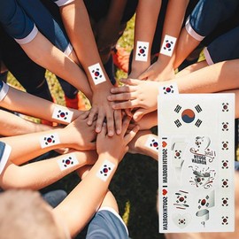 Taegeukgi Flag Temporary Tattoo Stickers - Water Transfer, Taegeuk Mark Lettering for Soccer Cheering DD-12822 6ea