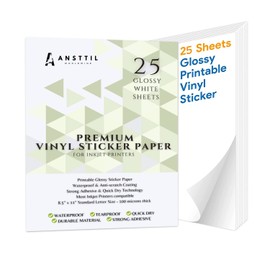 Premium Printable Vinyl Sticker Paper - 25 Sheets Glossy White Waterproof Decal Paper for Inkjet Printer Vivid Colors Self-Adhesive Labels Crafts DIY Project Standard Full Letter Size 8.5"x11"