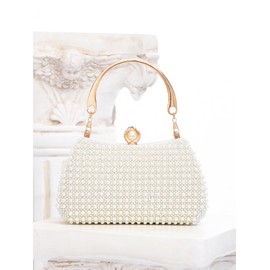 Zweig & Ewigkeit Women's Evening Bag with Pearls - 2-in-1 Handbag & Shoulder Bag - Elegant Clutch Bag for Wedding, Party, Ball & Events - Stylish & Versatile, White