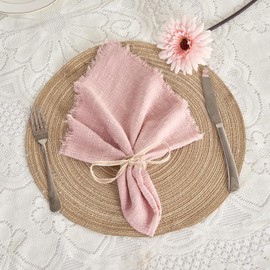 BALCONY & FALCON Cloth Napkins 100% Cotton with Fringed Handmade Square Rustic Style Washable Napkins 6 Pack Pink 50 x 50 cm for Easter Thanksgiving Christmas Weddings Parties Banquets