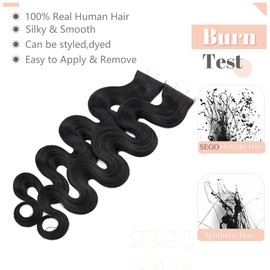 SEGO Tape in Hair Extensions Wavy 20 Inch Natural 100% Remy Human Hair Real Seamless Skin Weft Invisible Rooted Double Sided Tape Hair for Women 20pcs 50g -Jet Black -Body Wave