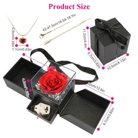 Laromni Preserved Eternal Real Rose Flower Gift Box with Heart-Shaped Necklace for Mom