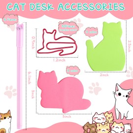 42-Piece Cute Cat Writing Paper Set 6 Coloured Cute Cats Sticky Notes 30 Pieces Cat Paper Clips and 6 Cute Cat Pens Gift for Cat Lovers Beautiful Office Desk Accessories