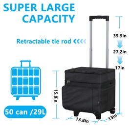 Cooler with Wheels and Handle, 50 Can Rolling Cooler, Portable Collapsible Soft Cooler with Wheels, Leakproof Insulated WheeledCooler for Beach, Camping, Patio Travel, Outdoor, Ball Fields