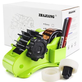 ZHAJIANG Green Packaging Tape Dispenser with Compartment Slot and 1"& 3" Dual-roll cores,semi-Automatic Desk 3/4" Heat Tape Dispenser & Cut, Designed for Office,School and Warehouse.