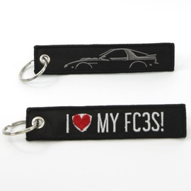 Rotary13B1 I LOVE MY FC3S - RX-7 Silhouette Key Chain Jet Tag 1 inch x 5 inches Black