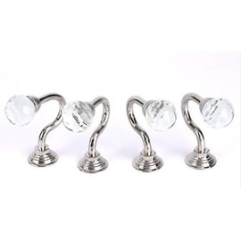 IMIKEYA 4 Pcs Clear Crystal Curtain Rope Holdbacks Wall Mounted Tassel Curtain Tieback Hook Multi Use Wall Hook Coat Hanger with Screws(Silver)
