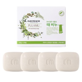 Evermiracle EM fermented vegetable soil soap, 100g, 4 packs / 에버미라클 EM 발효 식물성 때비누, 100g, 4개입
