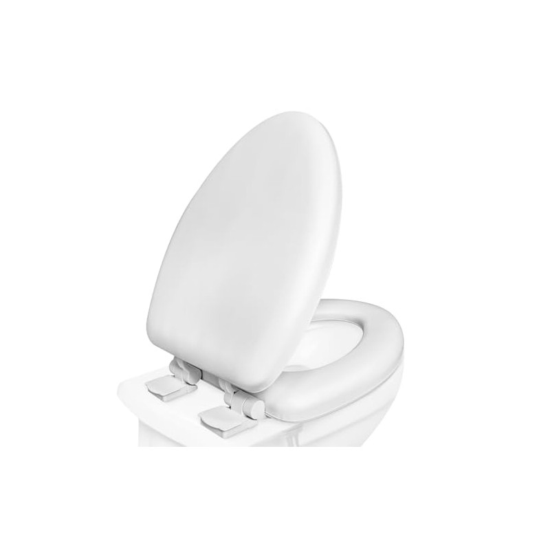 Plexon Soft Cushioned Toilet Seat, Elongated White, Slow-Close Lid &