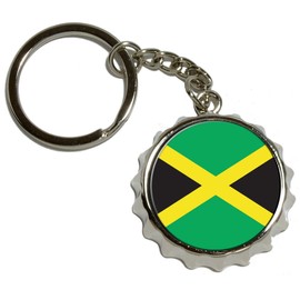 Jamaica Jamaican Flag - Nickel Plated Metal Popcap Bottle Opener Keychain Key Ring