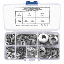 300 Pcs Stainless Steel Washers, M3 M4 M5 M6 M8 M10 M12 Wave Spring Locking Washers Assortment Set, Curved Crinkle Spacers