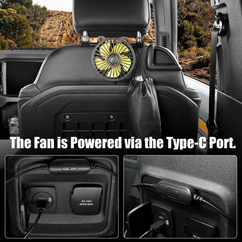 Mabett Headrest Hook with Electric Fan and Cup Holder Kit