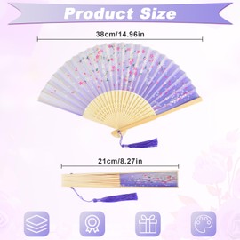 Purple Wooden Hand Fan Silk Fabric Hand Fan Chinese Japanese Folding Fan with Tassel Fan Women Small for Wedding Guests Children Girls Summer