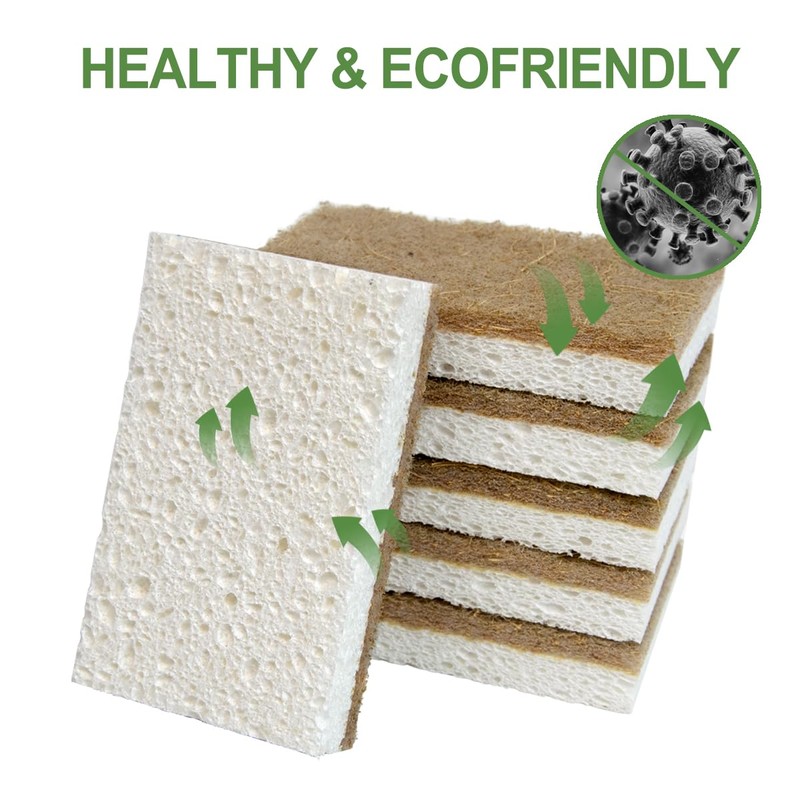 CELOX 6 Pack Coconut Fiber Biodegradable Sponges, Non Scratch Kitchen