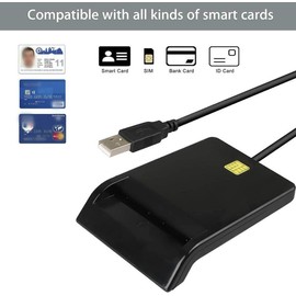 ID Card Reader with Mini Disk, USB Smart Card Reader, Plug and Play CAC Memory Card Reader, ISO 7816 Class A, AB, C Compliant, USB 2.0 Common Access, Compatible with Windows and Linux