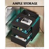 WLIVE Black Nightstand with Charging Station and LED Lights, Bedside
