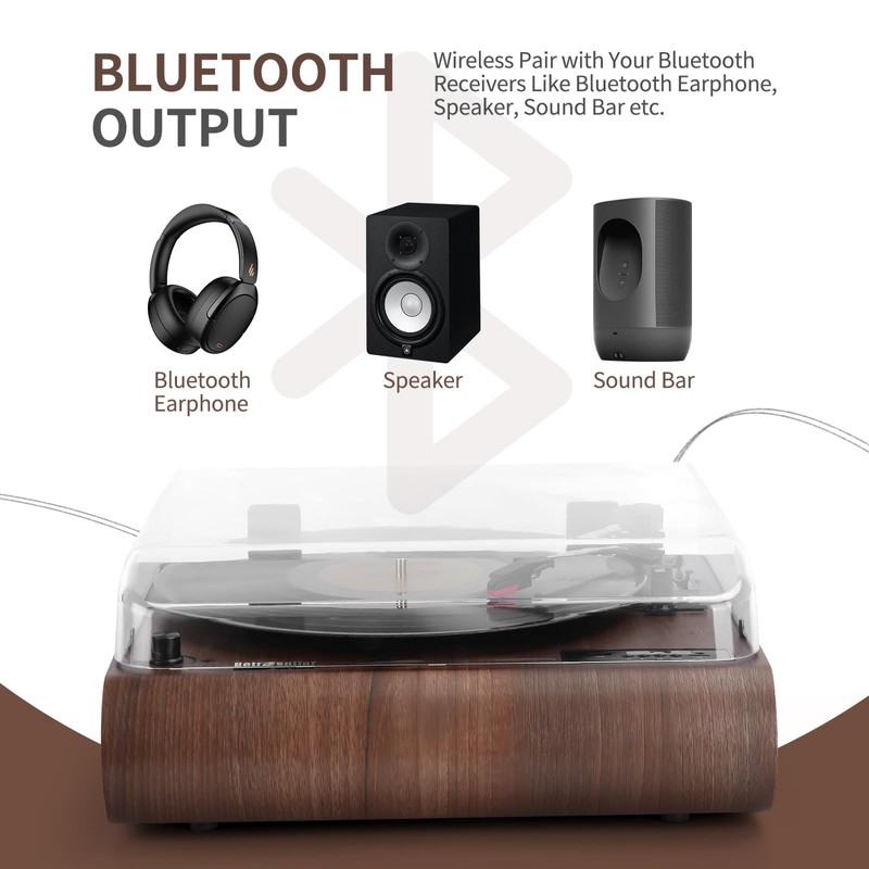 Retrospiler Record Player, 3 Speed Bluetooth Turntable with Built-in Speakers,