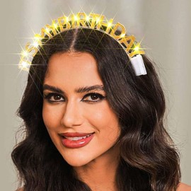 DRESBE Light Up Birthday Headband LED Its My Birthday Headbands Birthday Party Favors Hair Accessories for Women (Gold)