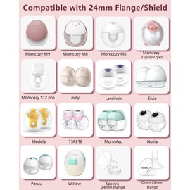 6Pcs Breast Pump Flange Insert 18mm Compatible with Momcozy/Spectra/Medela/eufy/Elvie/Lansinoh/Paruu P10 Breast Pump, Fit for Momcozy M5/M9/M6/V2 Pro/V2 pro/S12 Pro/eufy E10 S1 S1 Pro, 24mm Flange