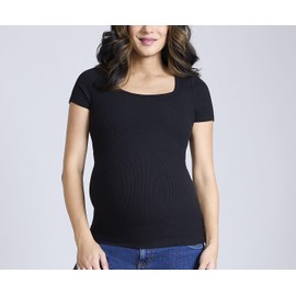 Motherhood Maternity Women's Square Neck Rib Knit Short Sleeve Pregnancy Top, Black